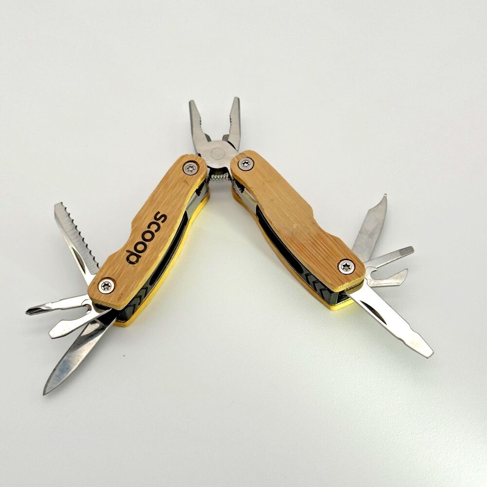 Scoop Mini Multi-Tool Keychain Pliers Pocket Knife Wood Handle – Compact EDC
